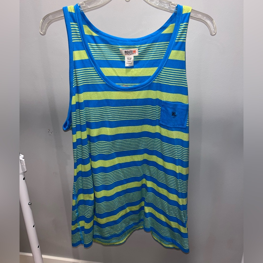 Route 66 Blue and Yellow Striped Tank Top
